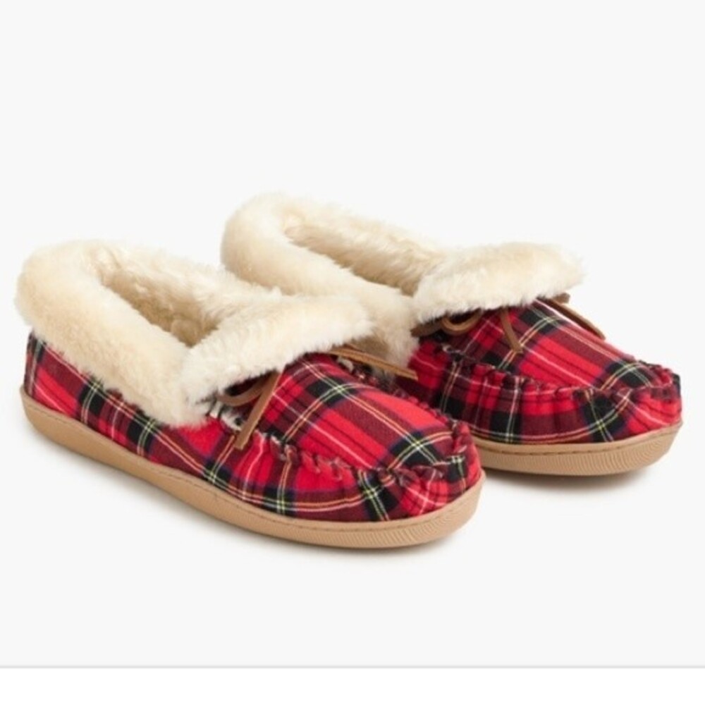 J. Crew Plaid Lodge Moccasins in Red 6 NWOB